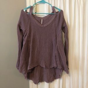 Free People Distressed Cold Shoulder Sweater